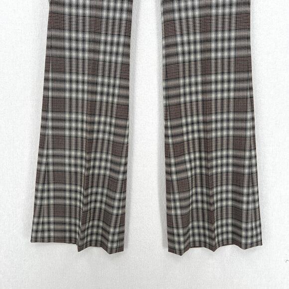 THEORY Demitria Pants Womens 0 Brown Black Plaid Wool Flare Leg Mid Rise Stretch - Picture 8 of 16